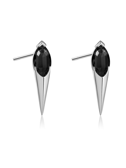 Platinum [Black Stone] 925 Sterling Silver Cubic Zirconia Geometric Trend Stud Earring